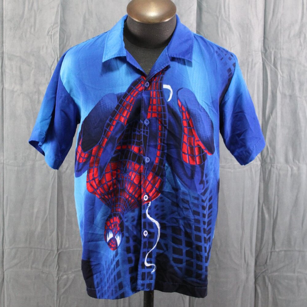 Retro Spider-man Shirt - Upside Down Spide-rman 2002 Button Down - Men's Small